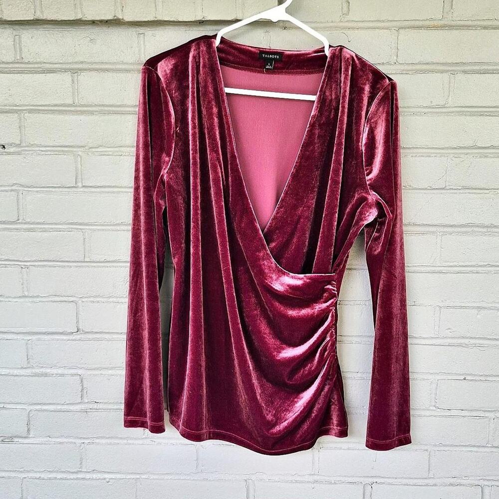 Vintage talbots burgundy velvet wrap front top